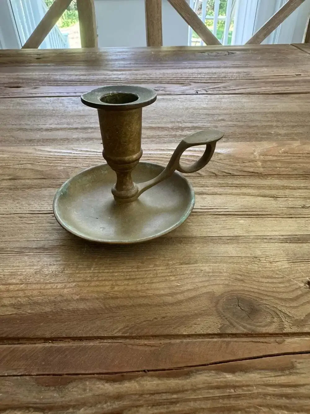Vintage Brass Chamber Candlestick Holder Finger Loop Drip Tray